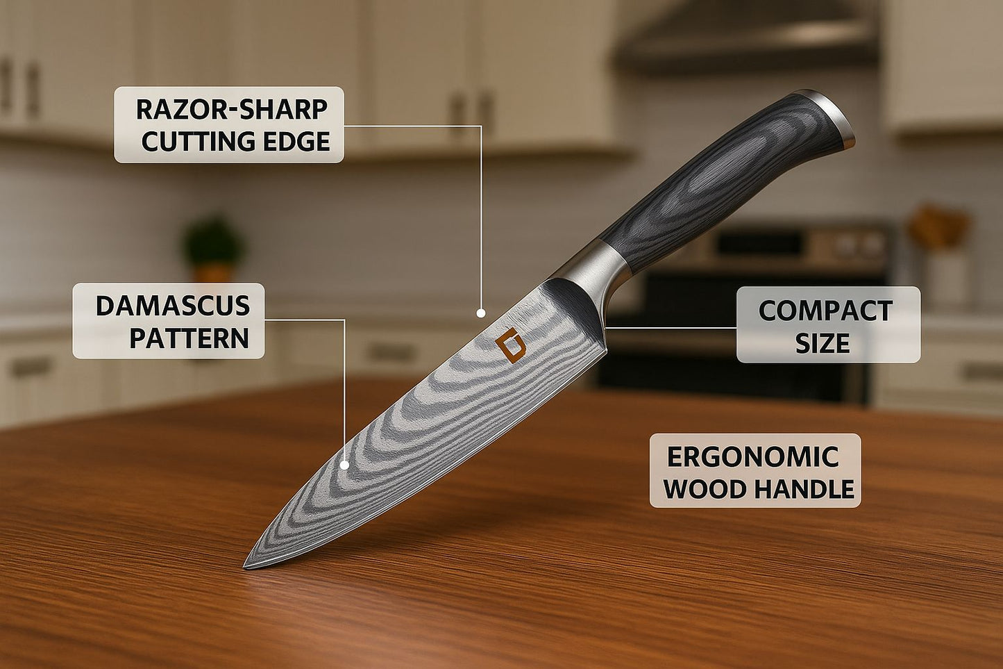 Set cutite Inox Profesionale pentru Bucatarie -Set 6 Piese Damascus Pattern | Cutite Carne + Ascutitor +Foarfeca+ Accesorii | Cadou Ideal Chef & Gatit Acasa |Manerg ergonomic din lemn
