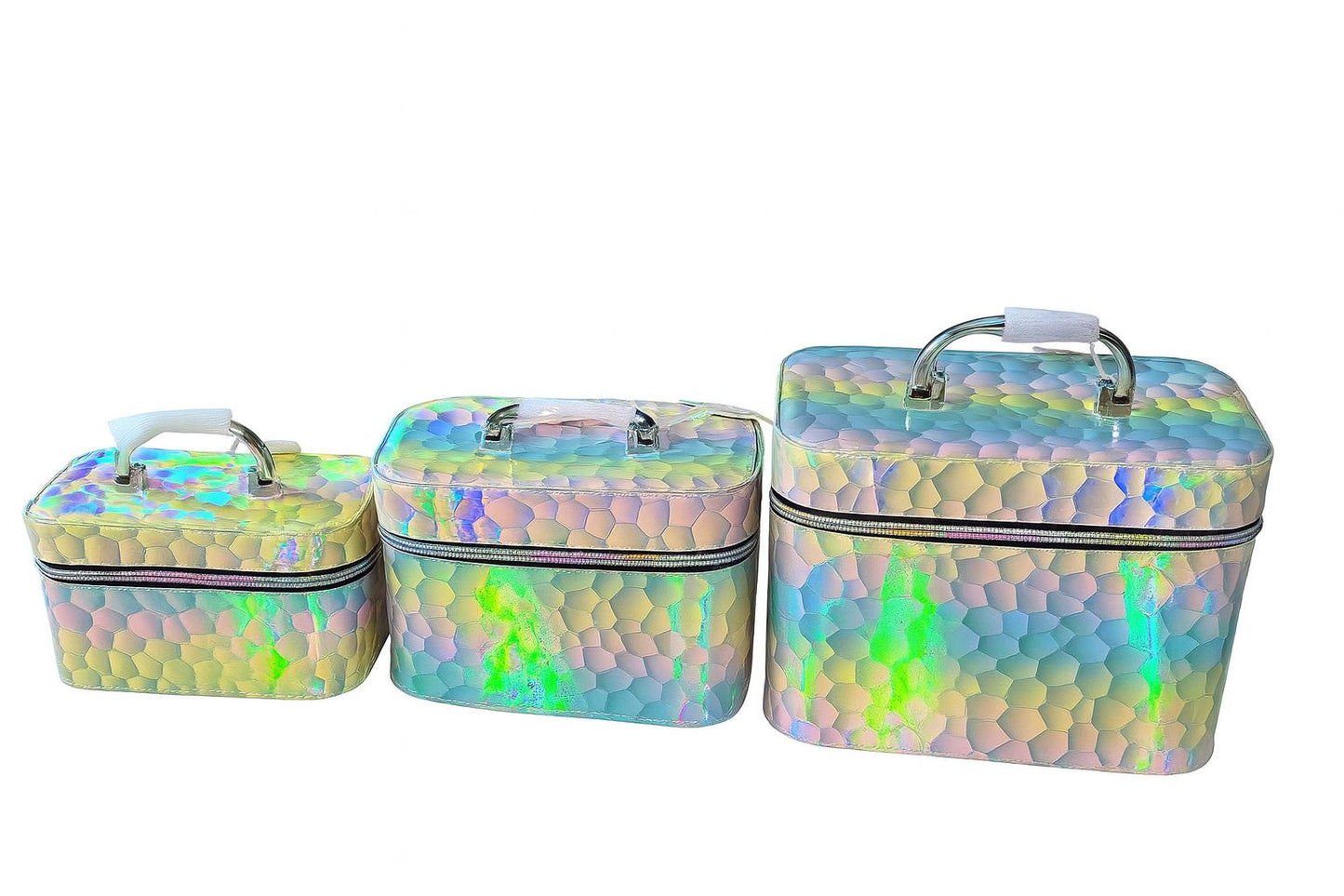 Set 3 Genti Cosmetice Holografice cu Oglinda – Design Premium, Interior Captusit, Portabile & Spatioase