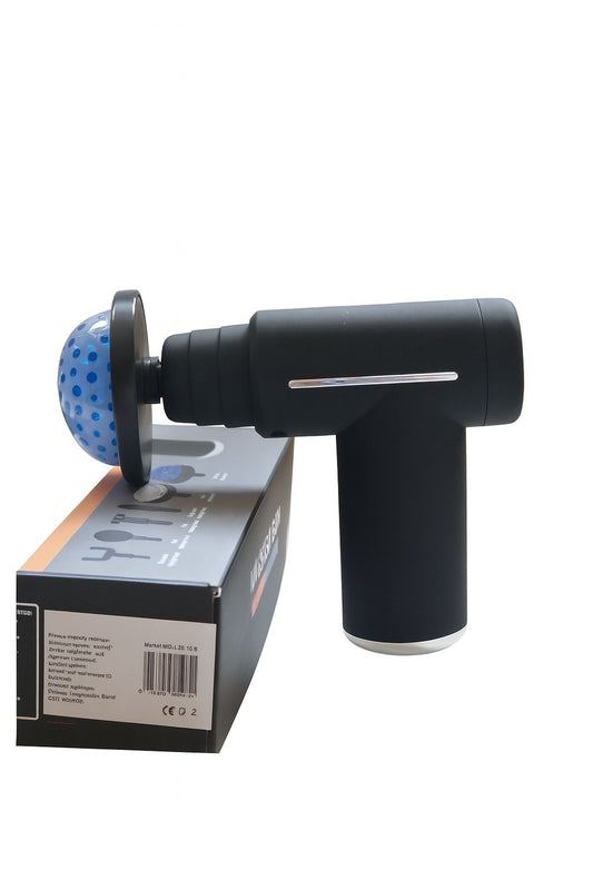Pistol Masaj Muscular Negru cu Compresie Calda si Rece, 6 Capete Reincarcabil, pentru Relaxare si Tonifiere Musculara, Cutie de depozitare, masaj terapeutic, masaj cu crioterapie