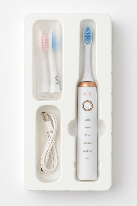 Periuta Electrica Shuke SK-601 cu 5 Moduri de Curatare si 2 Capete – Reincarcabila, Inteligenta, Masaj Gingival, Rezistenta la Apa, Albire Profesionala