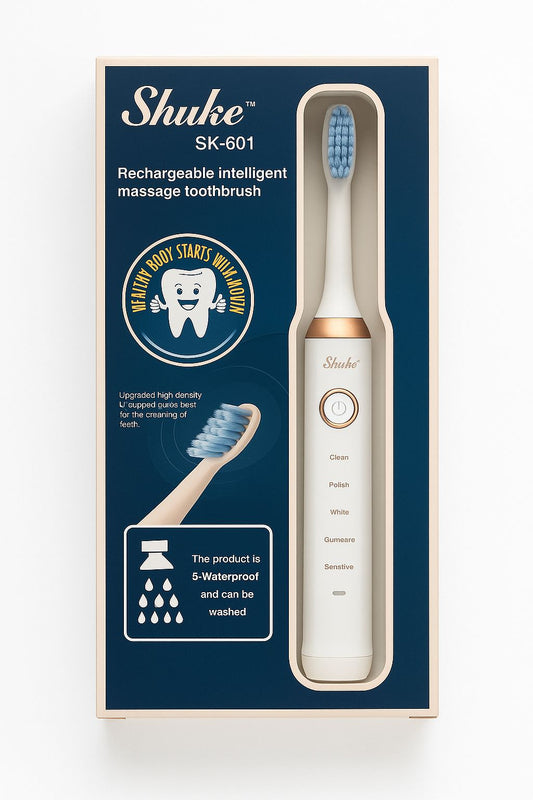 Periuta Electrica Shuke SK-601 cu 5 Moduri de Curatare si 2 Capete – Reincarcabila, Inteligenta, Masaj Gingival, Rezistenta la Apa, Albire Profesionala