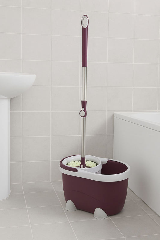 Set mop rotativ cu găleată și sistem de stoarcere 360°, cu coadă din inox reglabilă – curățare eficientă pentru toate tipurile de pardoseli