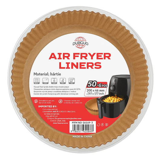 Set Hartii de Copt pentru Air Fryer, 50+5 buc, 200x45 mm, Pachet Rotund Antilipidic, Hartie Pergament Termorezistenta, Forma rotund, in suport de plastic cu capac