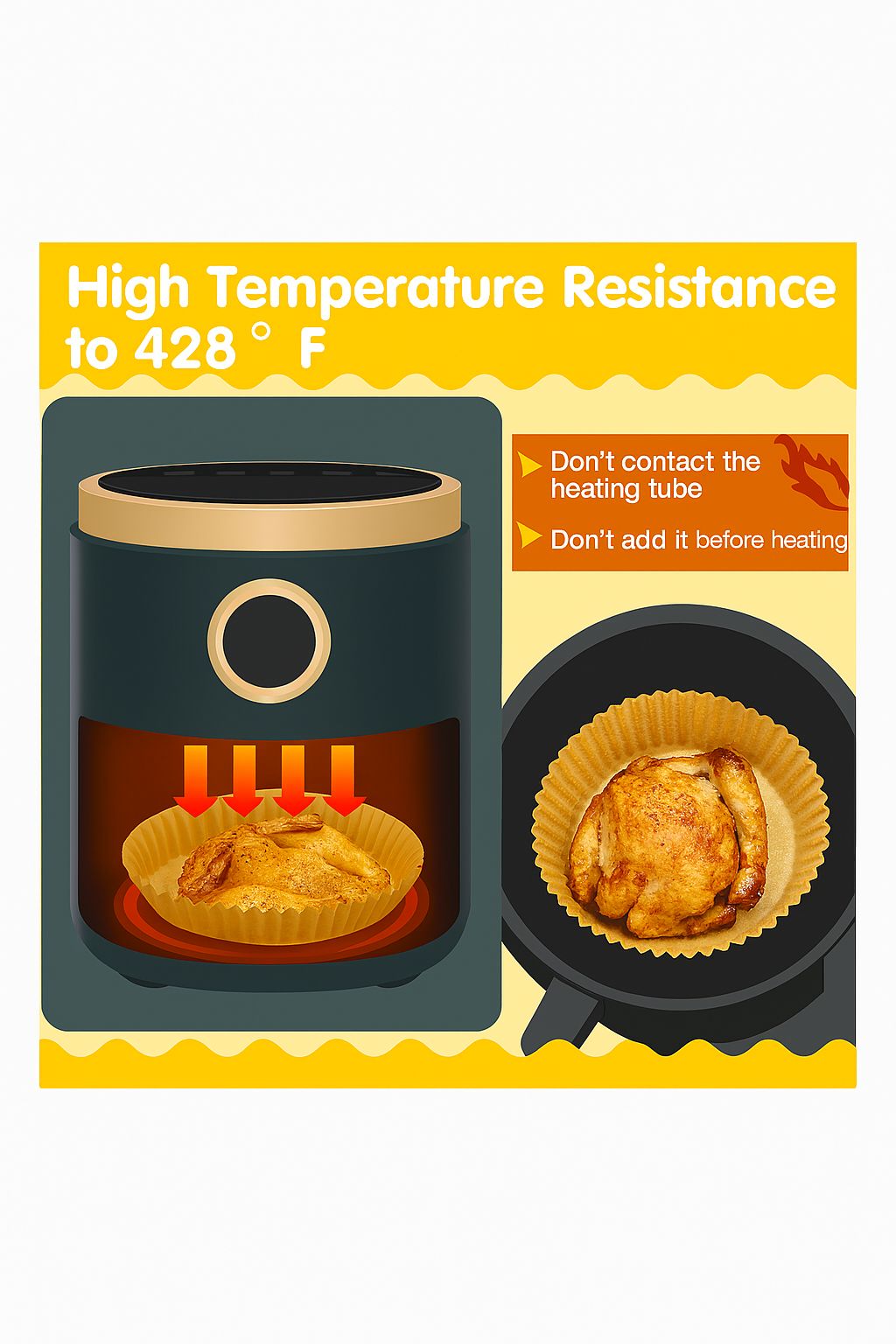 Set Hartii de Copt pentru Air Fryer, 50+5 buc, 16x45 mm, Hartie Rezistenta la Temperatura, antiaderenta, rotunde, Termorezistente