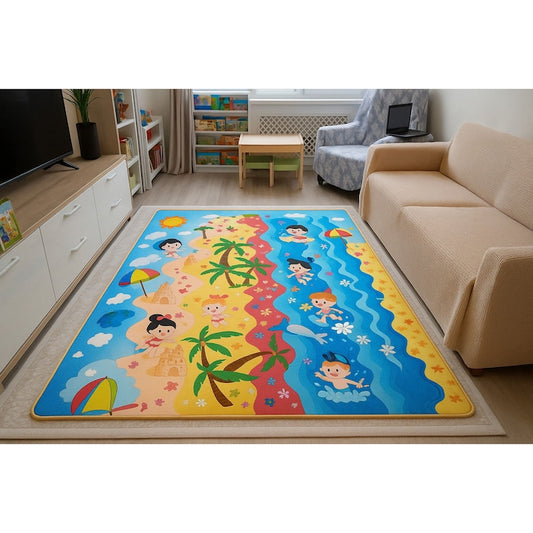 Covoras de Joaca pentru Copii 200x180 cm, Colorat, Antiderapant, din Spuma EVA, 2 Imprimeuri Educationale fata-spate