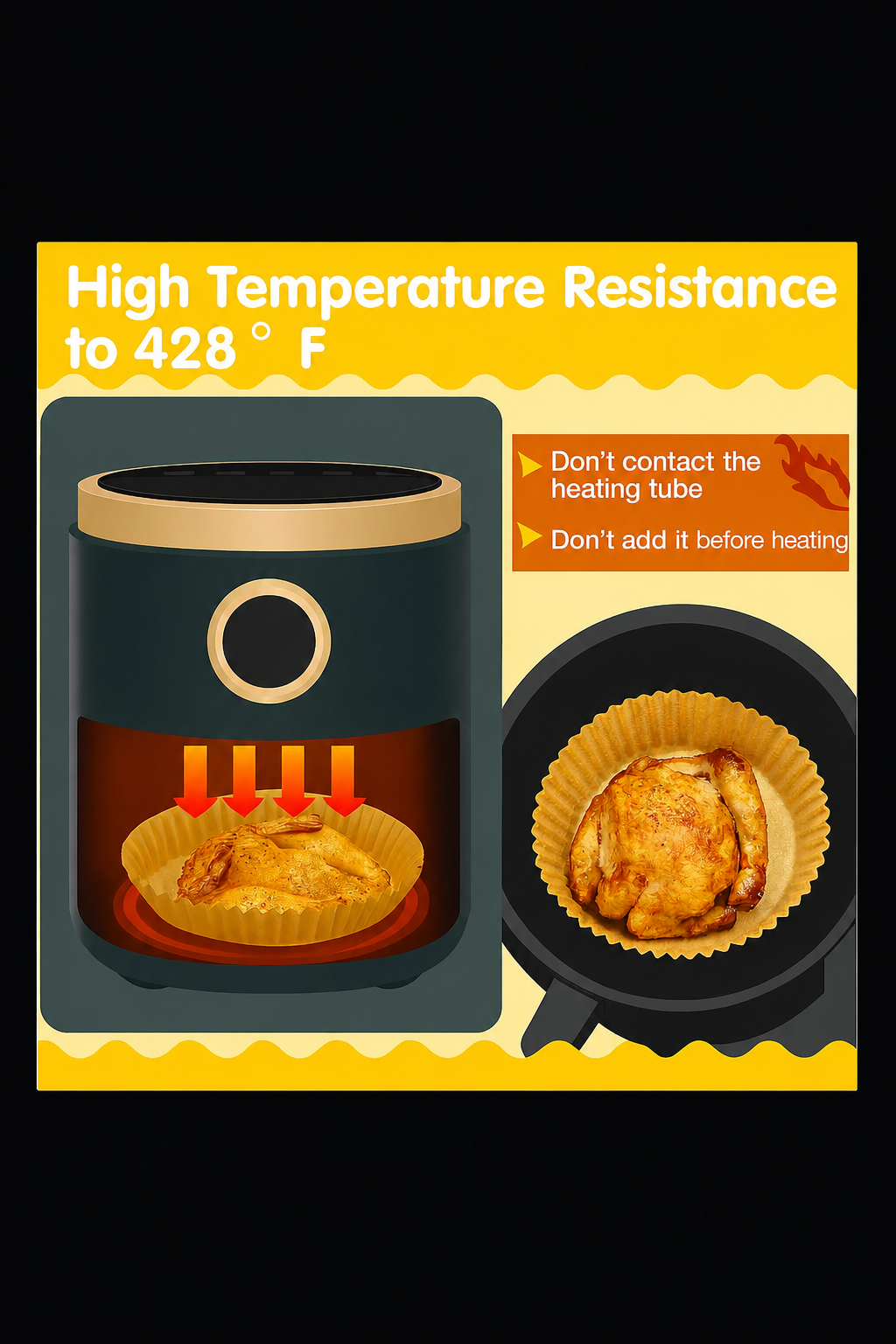 Set Hartii de Copt pentru Air Fryer, 50+5 buc, 200x45 mm, Pachet Rotund Antilipidic, Hartie Pergament Termorezistenta, Forma rotund, in suport de plastic cu capac