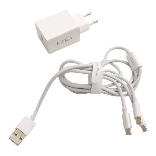 Incarcator Universal cu Adaptor + Cablu USB - Compatibil Android/iPhone, Alb, Fast Charge