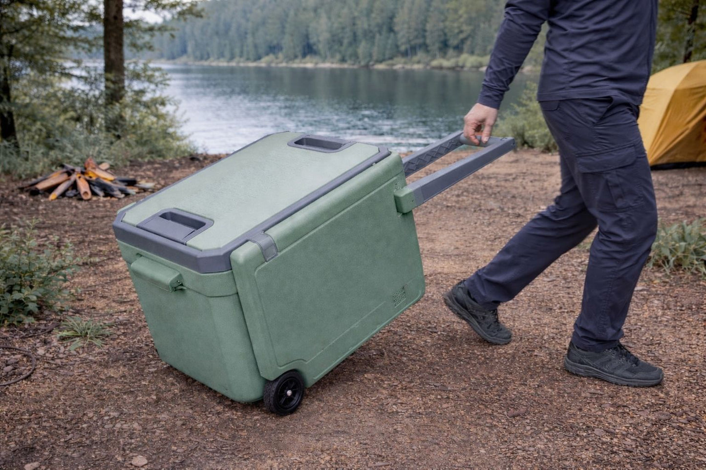 Ladă frigorifică camping cu roți și masă pliabilă – Multifuncțională pentru outdoor,transport ușor și spațiu de lucru