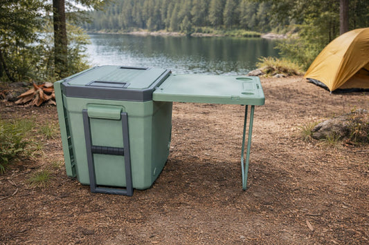 Ladă frigorifică camping cu roți și masă pliabilă – Multifuncțională pentru outdoor,transport ușor și spațiu de lucru