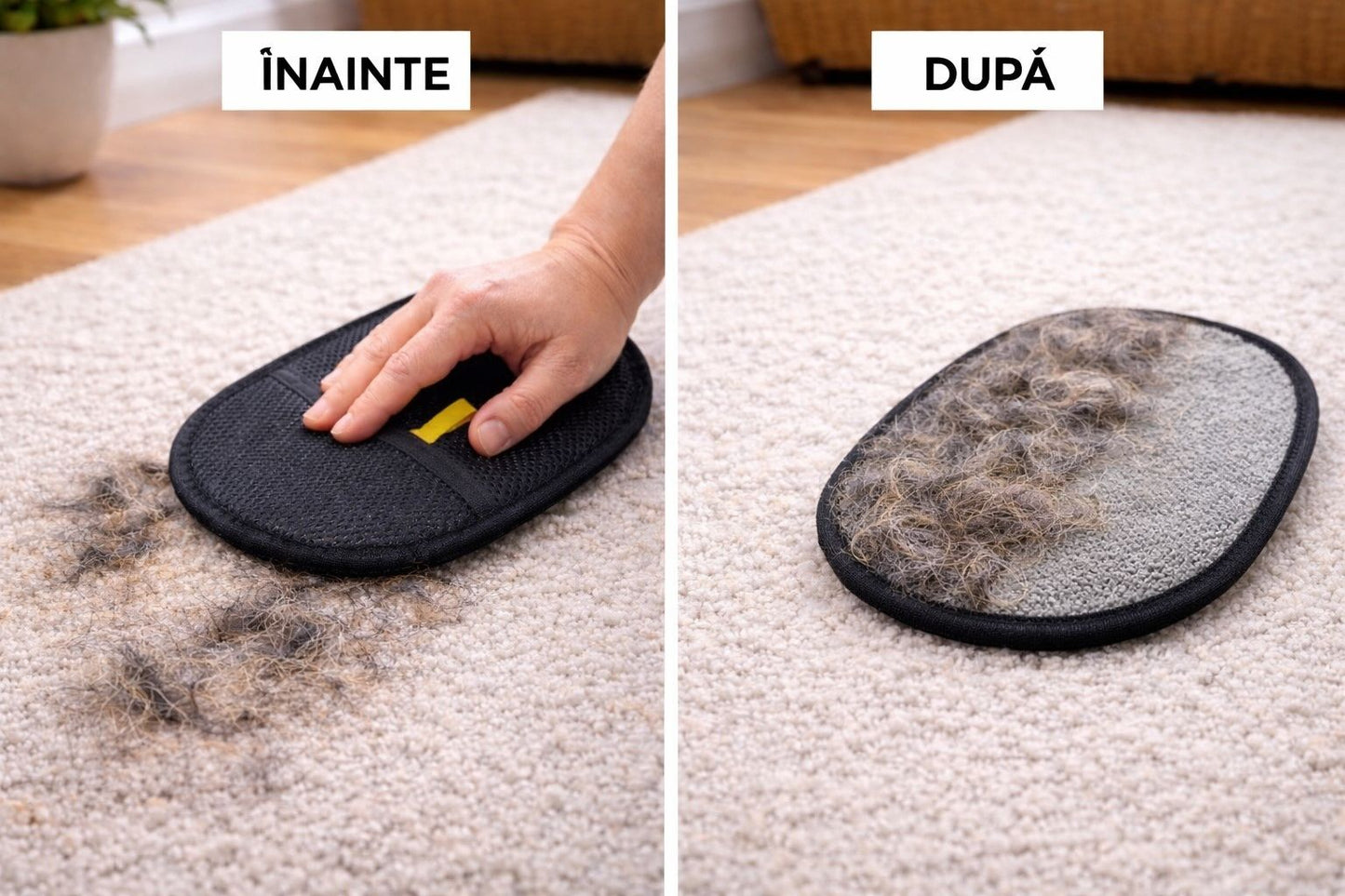 Mănușă pentru îndepărtat păr de animale – Reutilizabilă, eficientă pe covoare și tapițerii