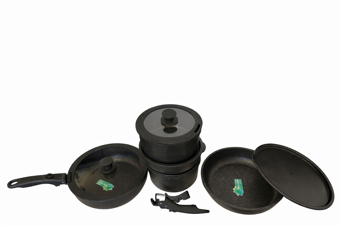 Set oale și tigăi granit antiaderent 17 piese – Mâner detașabil, compatibil toate plitele