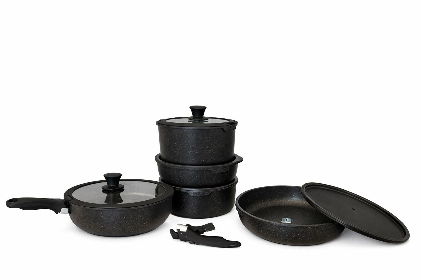 Set oale și tigăi granit antiaderent 17 piese – Mâner detașabil, compatibil toate plitele