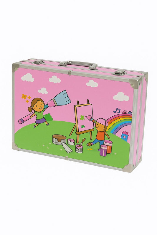 Trusa Colorat pentru Copii145 Piese -Fete - – Set Pictura si Colorat pentru Copii – Design Colorat cu Maner, Cadou Ideal, Cadou Educational pentru Fete c - Activitati Creative, Markere, Acuarele, Creioane Colorate